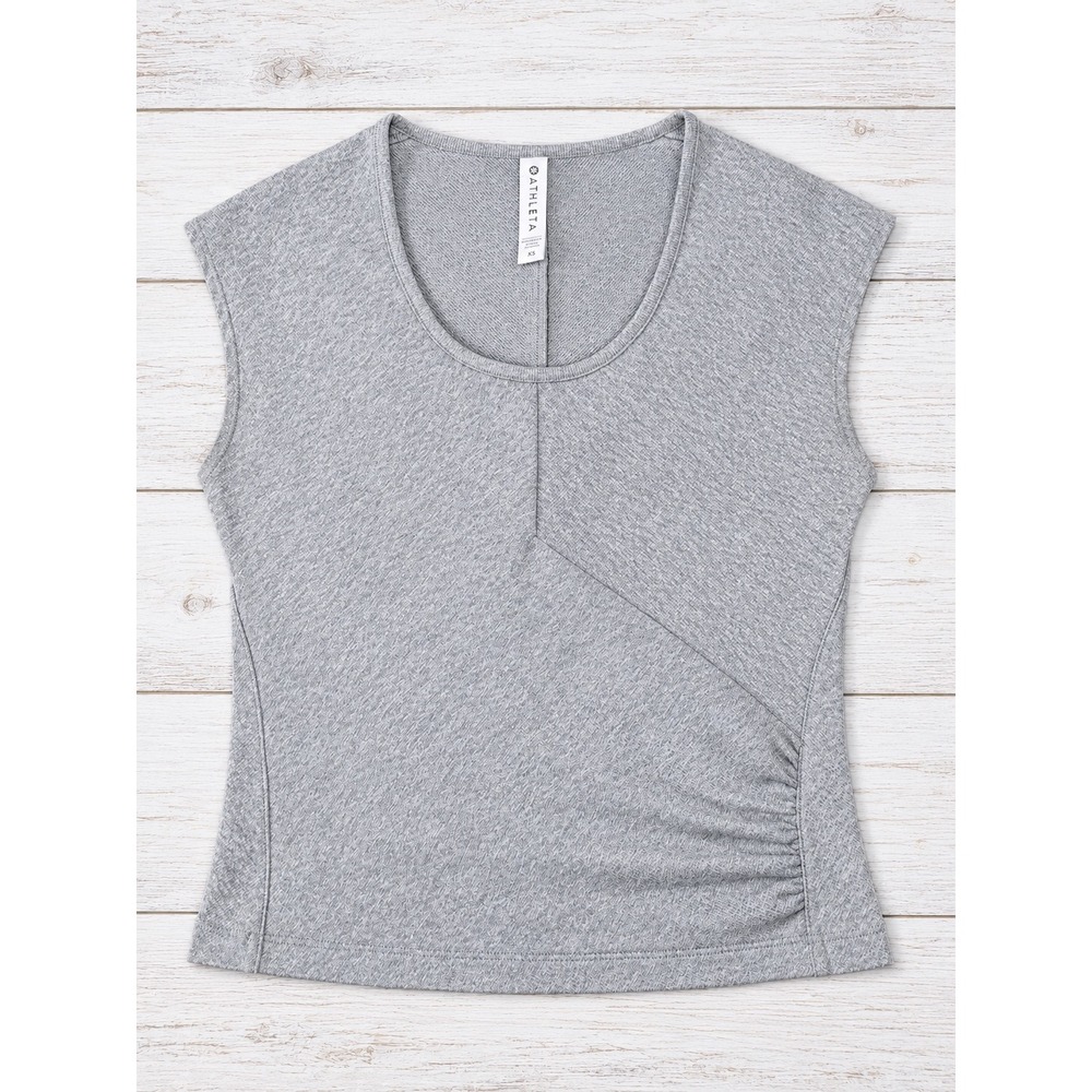 Athleta Grey Ruched Side Surplice Sleeveless Athletic Top Yoga Athleisure Gym XS